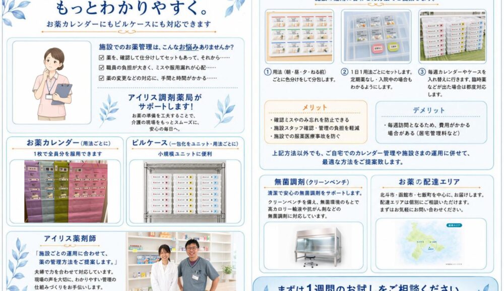 施設のお薬管理を、もっとわかりやすく。施設調剤サポートのご案内